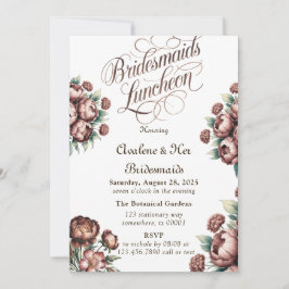 Invitación Mocha Brown Pintó a Peony Bridesmaids Luncheon