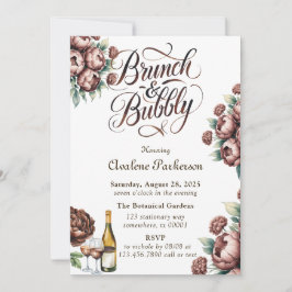 Invitación Mocha Brown Pintó Brunch de Peony y Bubbly