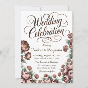 Invitación Mocha Brown pintó la celebración del Boda Peony