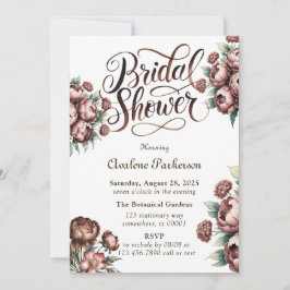 Invitación Mocha Brown Pintó Peony Bridal Shower