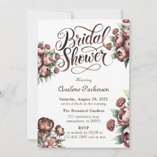 Invitación Mocha Brown Pintó Peony Bridal Shower