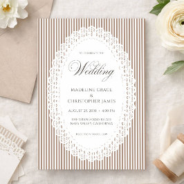 Invitación Mocha Brown Stripe Lace Doily Wedding