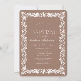 Invitación Mocha Brown Talavera Tile Fiesta Baptismo