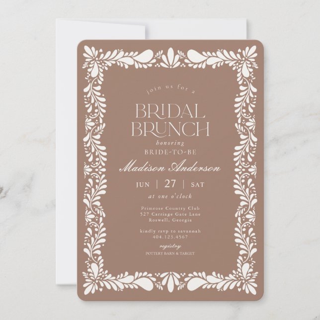 Invitación Mocha Brown Talavera Tile Fiesta Bridal Brunch (Anverso)
