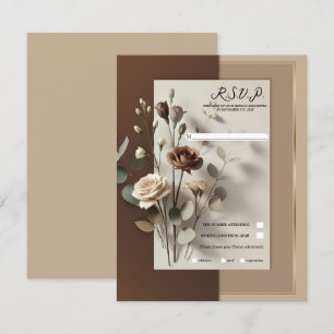 Invitación Mocha Café Au Lait Marrón Neutral Flor RSVP