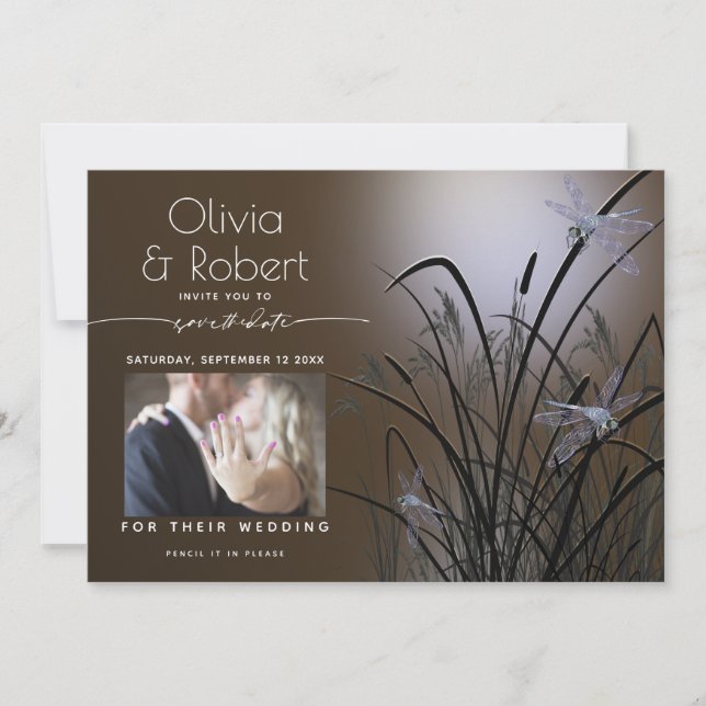 Invitación Mocha Glow Save the Date Moonlight Dragonfly (Anverso)