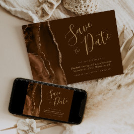 Invitación Mocha Gold Agate Brown Save the Date Card
