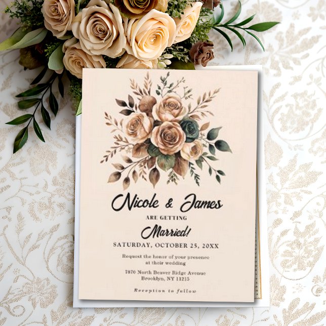 Invitación Mocha Mousse Floral Design Boda Beige (Subido por el creador)