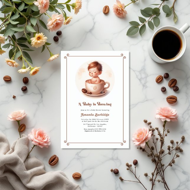 Invitación Mocha Mousse Love está preparando café Baby Shower (Mocha Mousse Love Is Brewing Coffee Baby Shower Invitation)