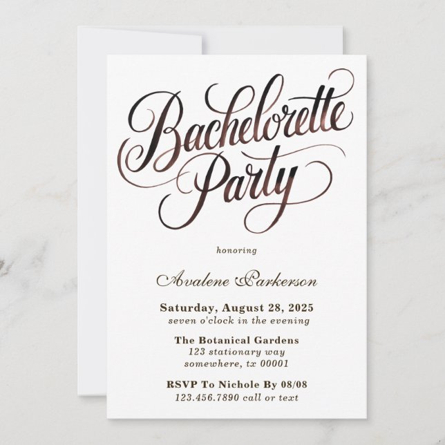 Invitación Mocha Mousse Paint Calligraphy Bachelorette (Anverso)