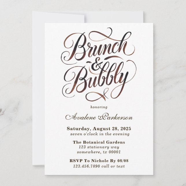 Invitación Mocha Mousse Paint Calligraphy Brunch & Bubbly (Anverso)