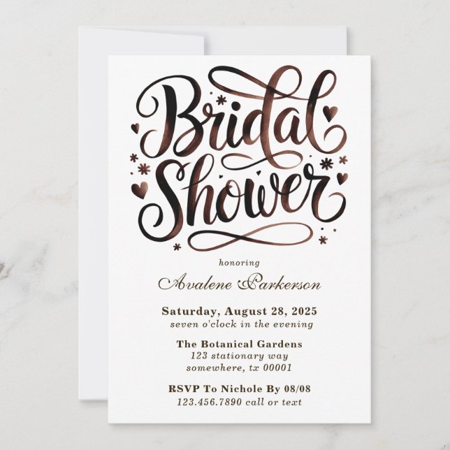 Invitación Mocha Mousse Paint Calligraphy Brunch & Bubbly (Anverso)