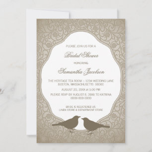 Invitación Mocha Nouveau Floral Frame Bridal Shower Invite
