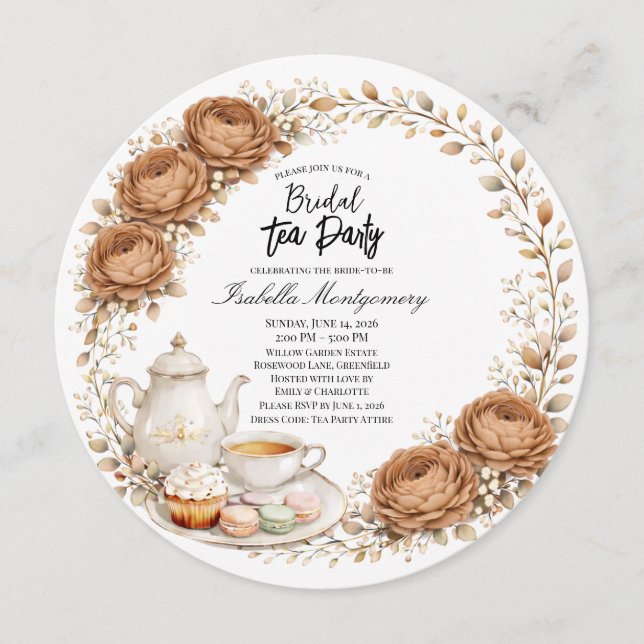 Invitación Mocha Palette Tea Party Bridal Shower (Anverso)