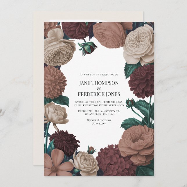 Invitación Mocha Plum, Berry Clay & Silk Taupe Wedding (Anverso / Reverso)