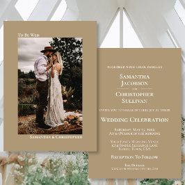 Invitación Mocha Tan Moderno Boda de fotografía vertical Mini