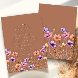 Invitación Mocha Terracotta Rustic Boho Boda de Flor Silvestr