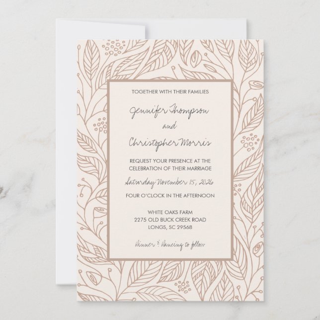 Invitación Mocha Whimsy Boda de follaje (Anverso)