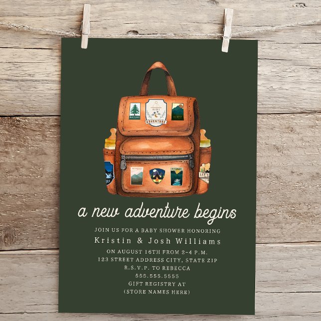Invitación Mochila de aventura + Botellas Baby Shower verde (Subido por el creador)