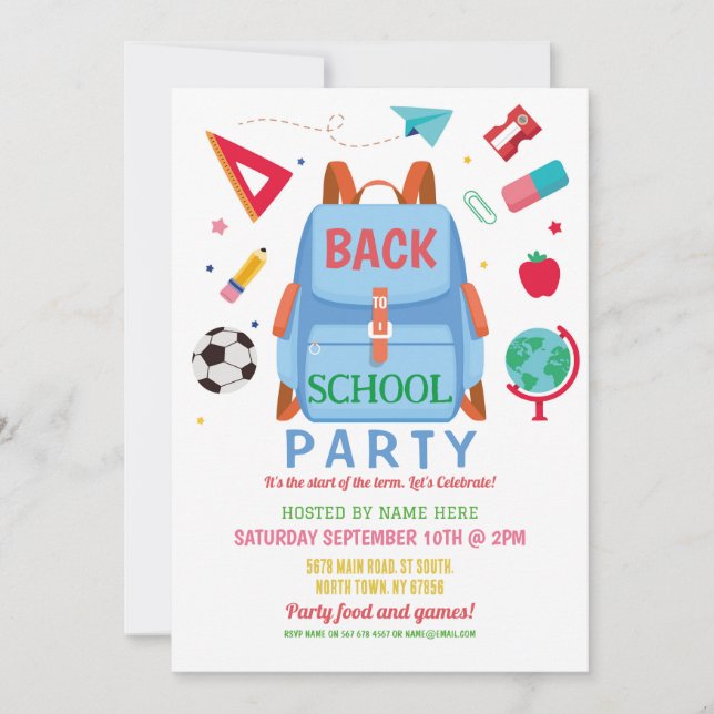 Invitación Mochila De Preescolar De Vuelta Al Fiesta Escolar (Anverso)