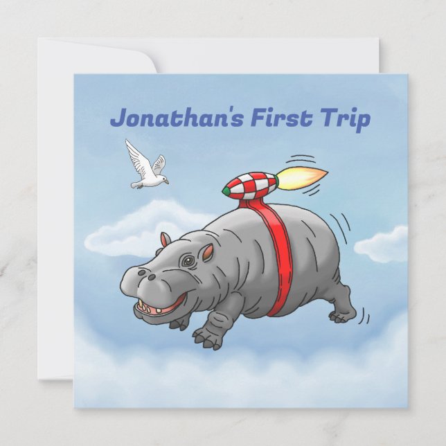 Invitación Mochila propulsora de Hipopótamo Cohete (Anverso)
