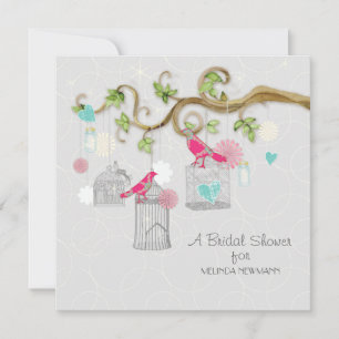Invitación Mod Bird Cage Mason Jar Heart Floral Bridal Shower