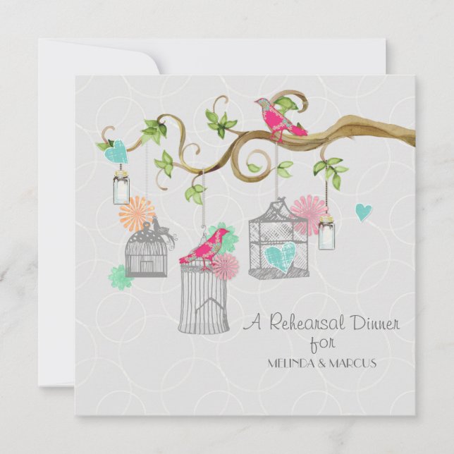 Invitación Mod Bird Cage Mason Jar Heart Floral Bridal Shower (Anverso)