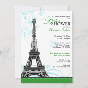 Invitación Mod Flourish Eiffel Tower Baby Shower Parisino