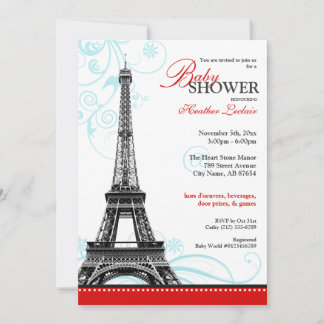 Invitación Mod Flourish Eiffel Tower Baby Shower Parisino