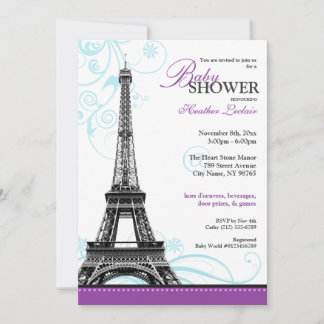 Invitación Mod Flourish Eiffel Tower Baby Shower Parisino