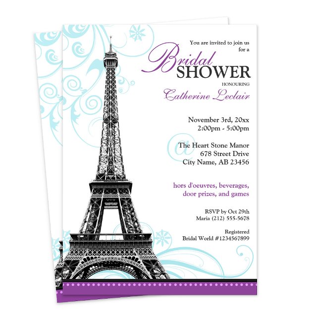 Invitación Mod Flourish Eiffel Tower Paridal Shower (Mod Flourish Eiffel Tower Parisian Bridal Shower Invitation from Starzraven. Downloadable evite, too)