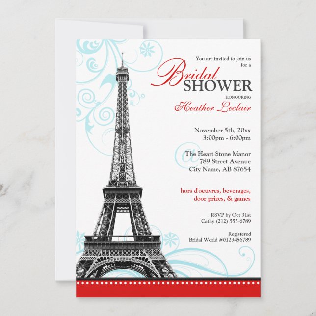 Invitación Mod Flourish Eiffel Tower Paridal Shower (Anverso)