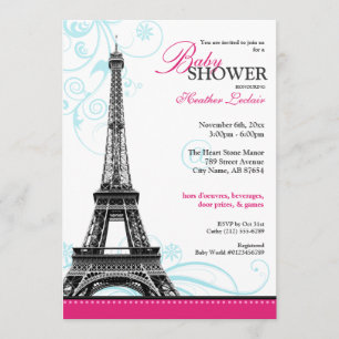 Invitación Mod Flourish Eiffel Tower Parisino Baby Shower