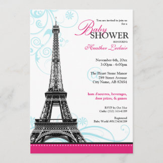Invitación Mod Flourish Eiffel Tower Parisino Baby Shower