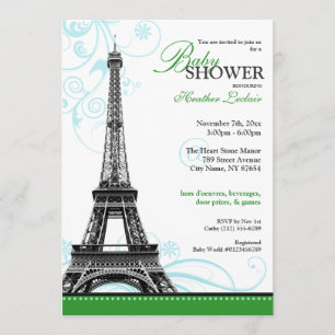 Invitación Mod Flourish Eiffel Tower Parisino Baby Shower