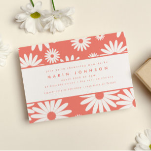 Invitación Mod Groovy Feliz Daisy Hippie Pink Baby Shower