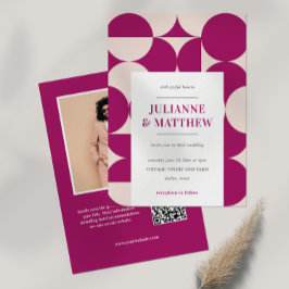 Invitación Mod Mid Century Mod Purple Circle Scallop QR FOTO