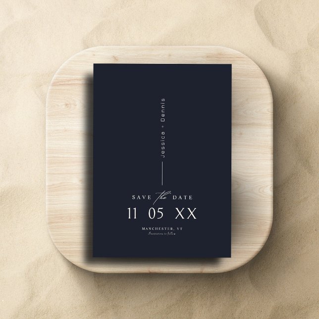 Invitación Mod Minimal Elegant Script Dark Navy Save the Date (Subido por el creador)