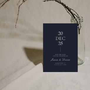 Invitación Mod Minimal Elegant Script Dark Navy Save the Date