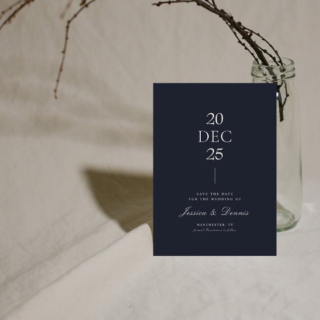 Invitación Mod Minimal Elegant Script Dark Navy Save the Date (Subido por el creador)