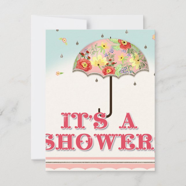 Invitación Mod Modern Floral Ranunculus Umbrella Baby Shower (Anverso)