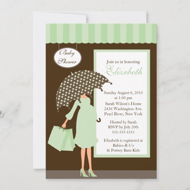Invitación Mod Mom Baby Shoppe Baby Shower Mint Green (Anverso)