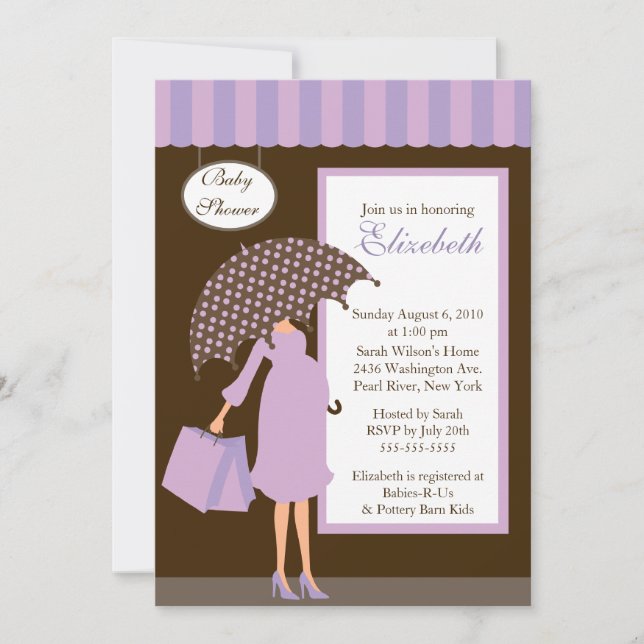 Invitación Mod Mom Baby Shoppe Baby Shower Purple (Anverso)