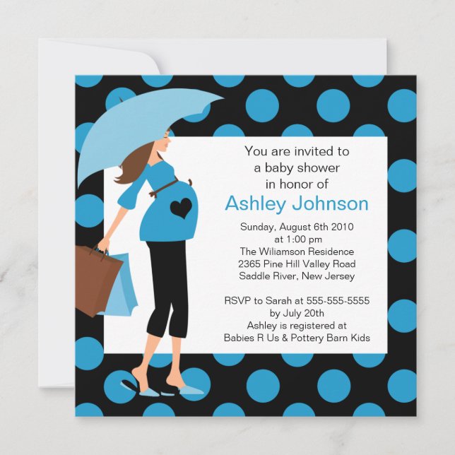 Invitación Mod Mom Blue Boy Baby Shower (Anverso)