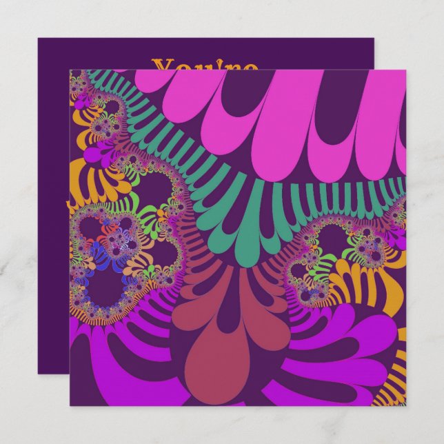 Invitación Mod morado y rosa (Anverso / Reverso)