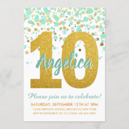 Invitación Moda 10.º cumpleaños Purpurina de oro Confetti Chi