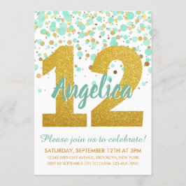 Invitación Moda 12.º cumpleaños Purpurina de oro Confetti Chi
