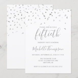 Invitación Moda 50.º cumpleaños Silver Confetti Invitati