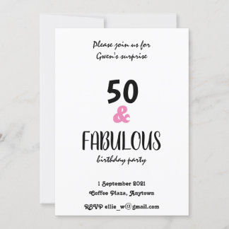 Invitación Moda 50 Y Fabulosa Fiesta De Cumpleaños De Texto