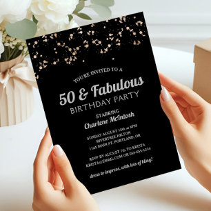 Invitación Moda 50 y fabuloso Black Gold Silver 50 cumpleaños